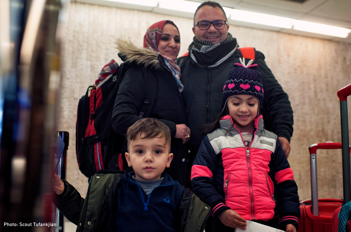 Iraqi refugee family arriving at John F. Kennedy International Airport 