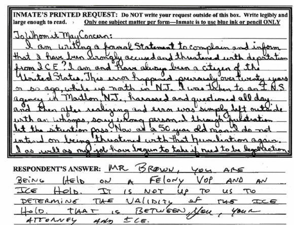 Inmate's Printed Request Screenshot