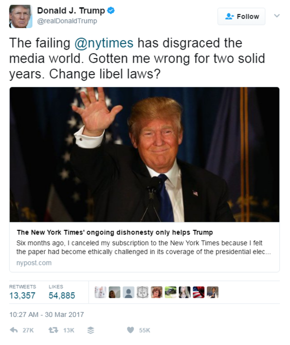 Donald Trump tweet about The New York Times