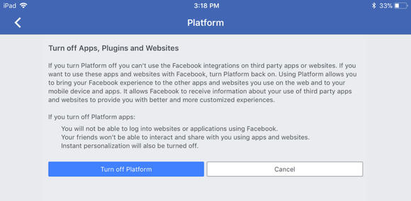 Facebook Platform Setting Screenshot