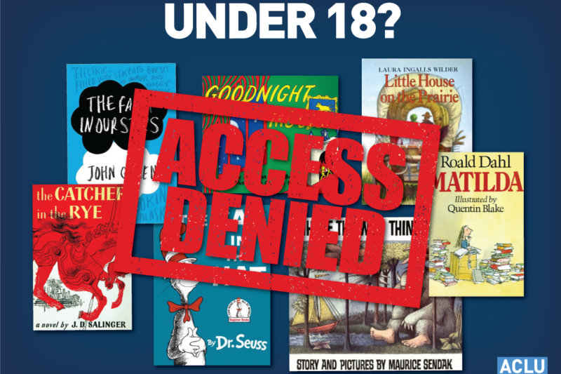 Assorted children's books with "Access Denied" stamp