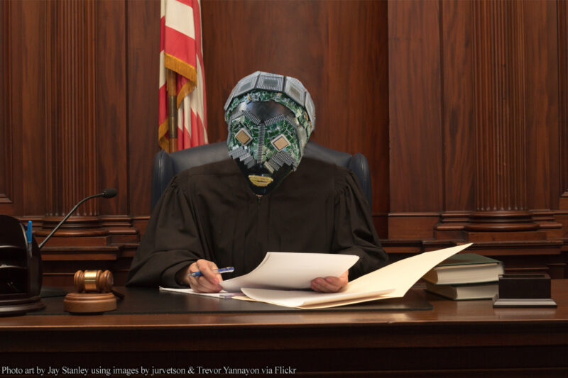Judge with computerized face