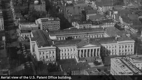 Aerial view of the U.S. Patent Office building; Image source: Cliff/Flickr