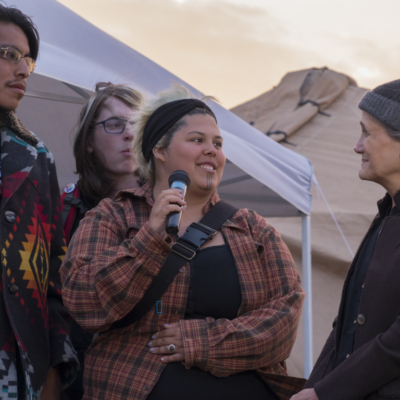 Amy Goodman at the Sacred Stone Camp in 2014