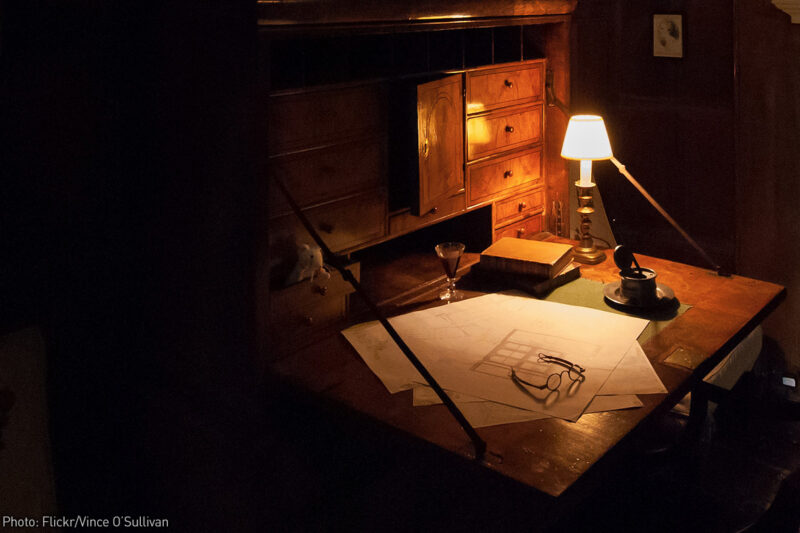 A desk in the dark