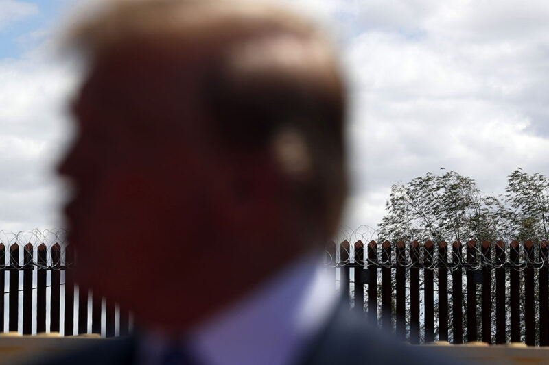 President Donald Trump speaks as he visits a new section of the border wall with Mexico in Calexico, Calif.