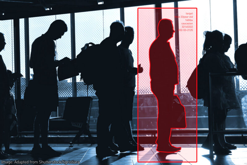 Airport security line with one man being profiled