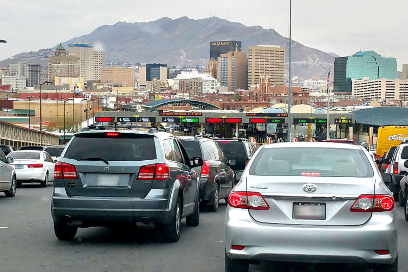 Cars wait to cross into the United States at the Paso del Norte Port of Entry.