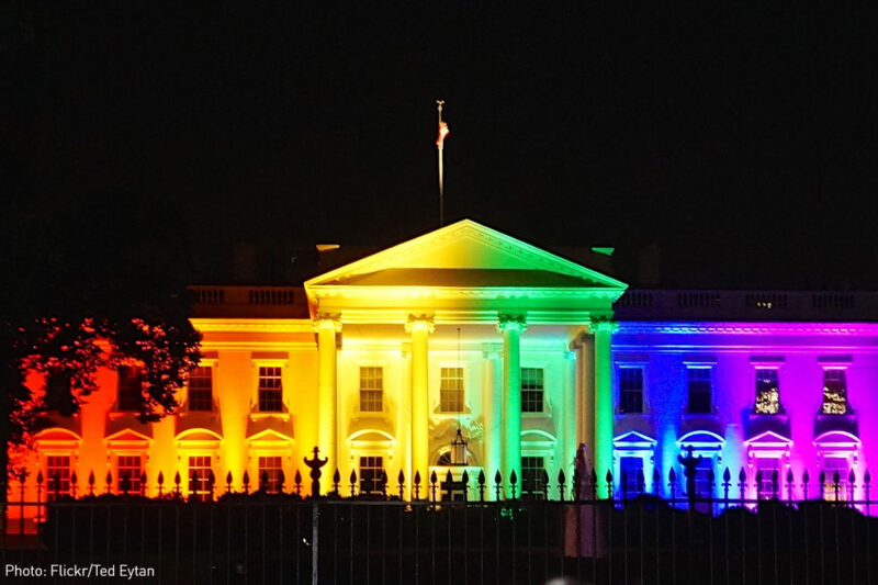 The White House lit in rainbow colors