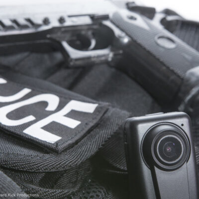 Police vest, body camera, and gun