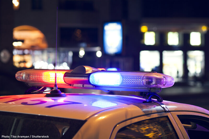 Police car with its lights on