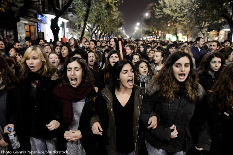 Group of students protesting in the street