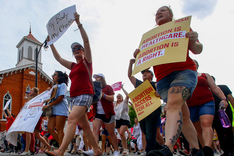 Protesters marching at abortion rally