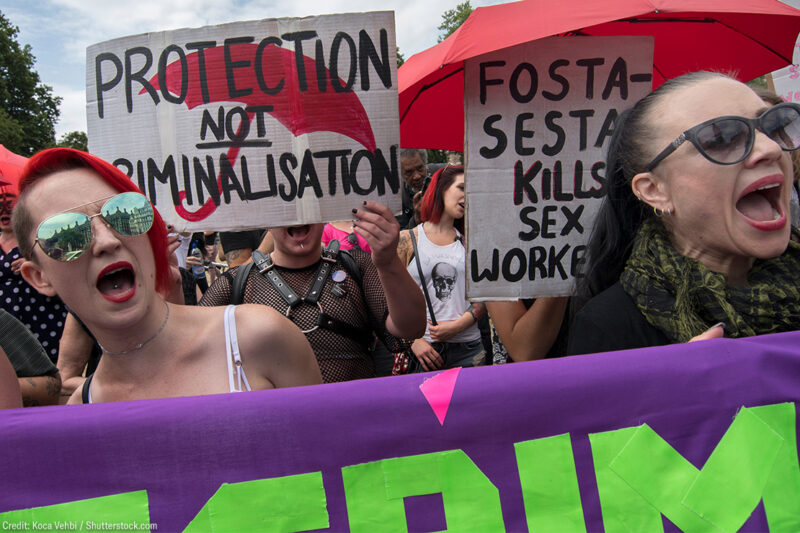 Demonstrators protesting FOSTA and SESTA.