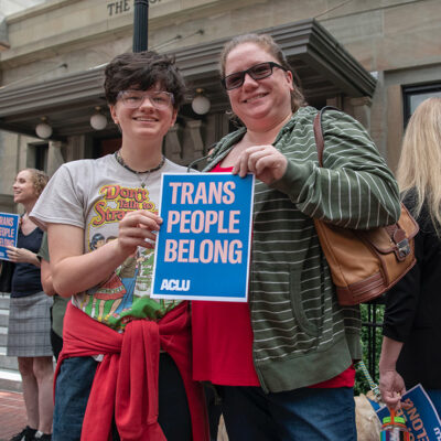 Tyler Warner and his mom, Mandy, outside of a courthouse after a hearing in his case.