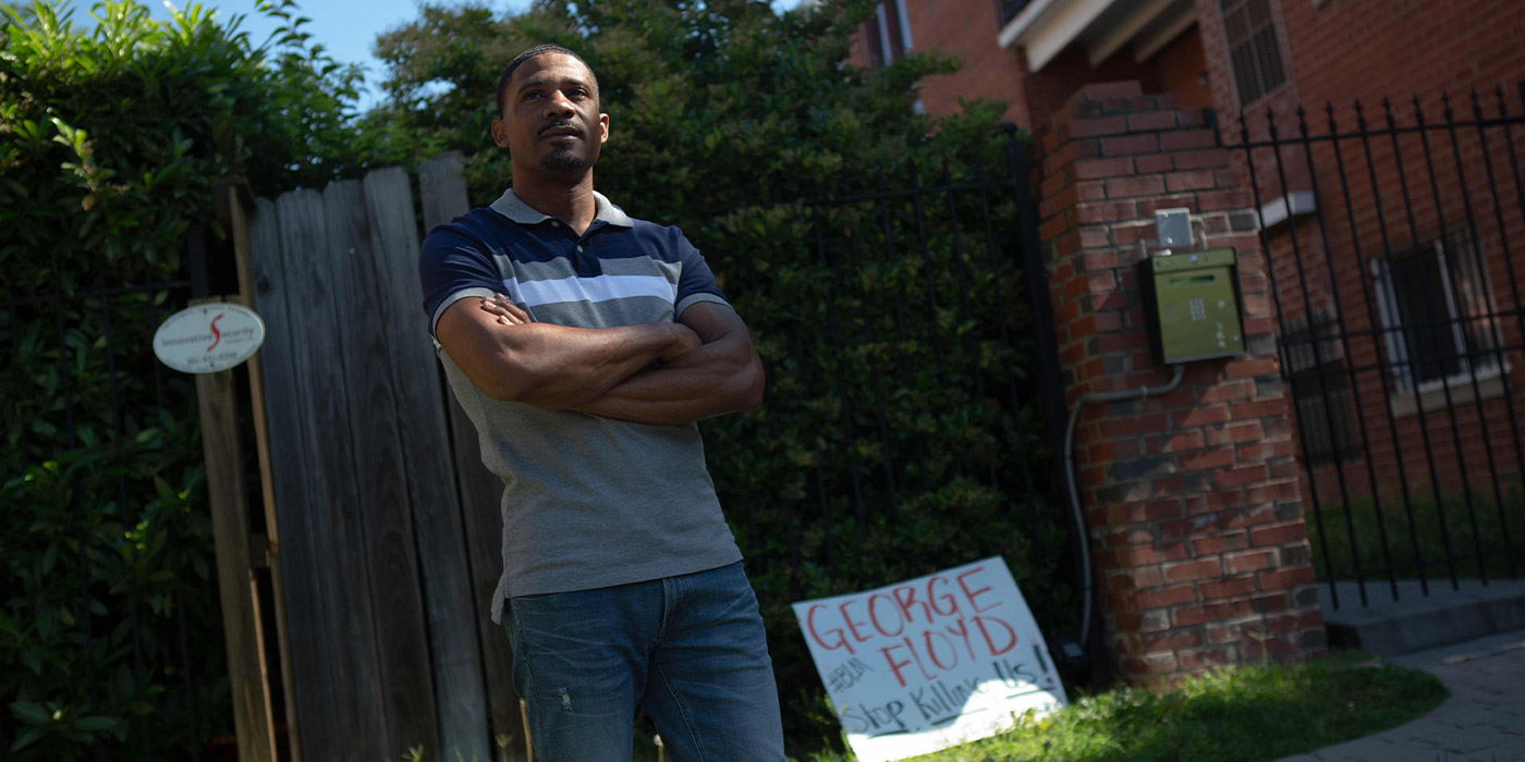 Kishon McDonald, 39, originally of Cleveland, Ohio, poses for a portrait in his neighborhood in Washington, D.C., June 13, 2020.