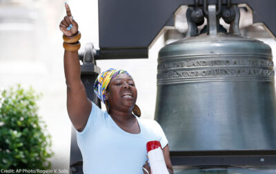 Valencia Robinson with Mississippi In Action, a reproductive justice organization, addresses abortion rights advocates.