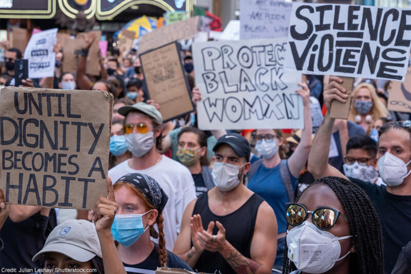 Demonstrators at a protest march.