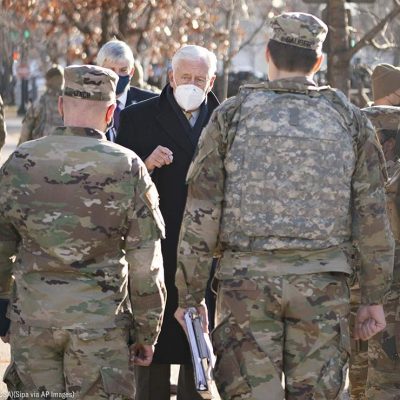 House Majority Leader Steny Hoyer, D-Md., speaks to members of the National Guard outside the U.S. Capitol in Washington, D.C. on January 21, 2021.