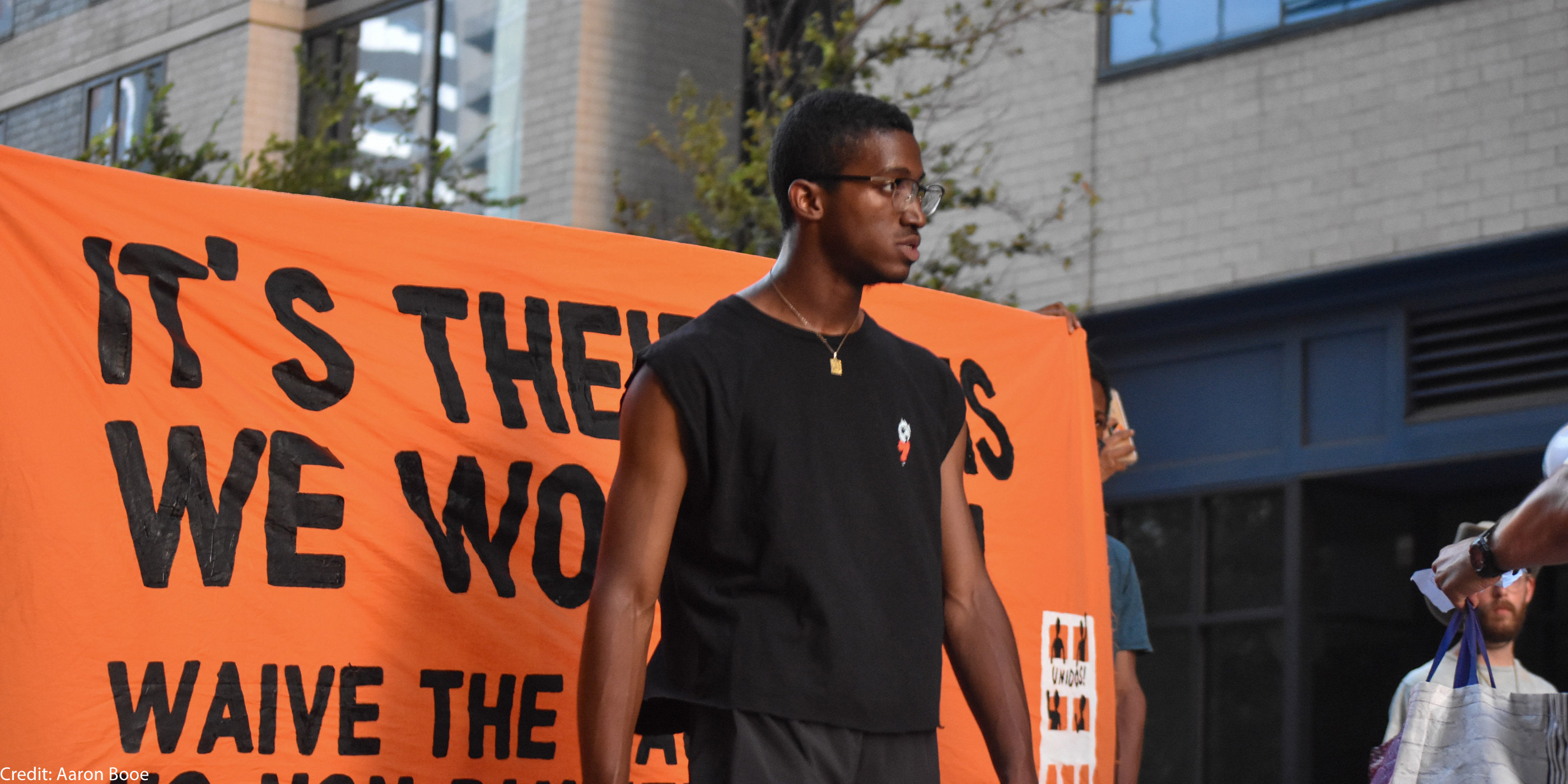 Aaron Booe at a protest in Austin in 2020