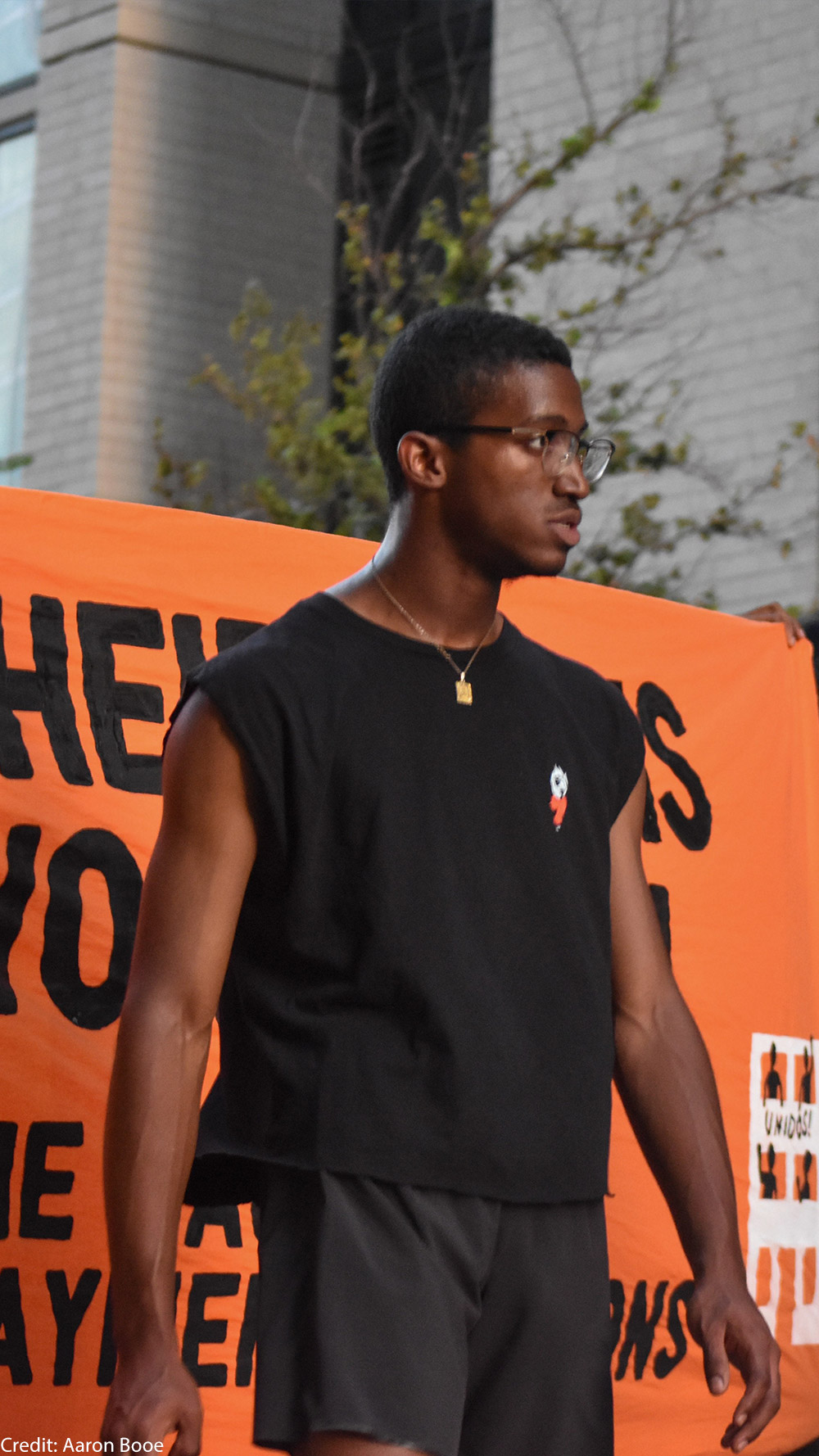 Aaron Booe at a protest in Austin in 2020