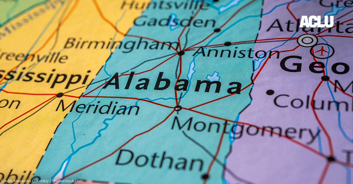 Alabama on a map of the United States of America