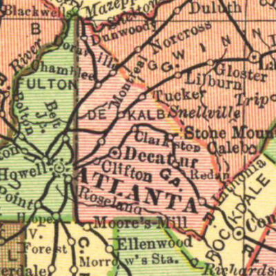 An atlas map of DeKalb County, Georgia.