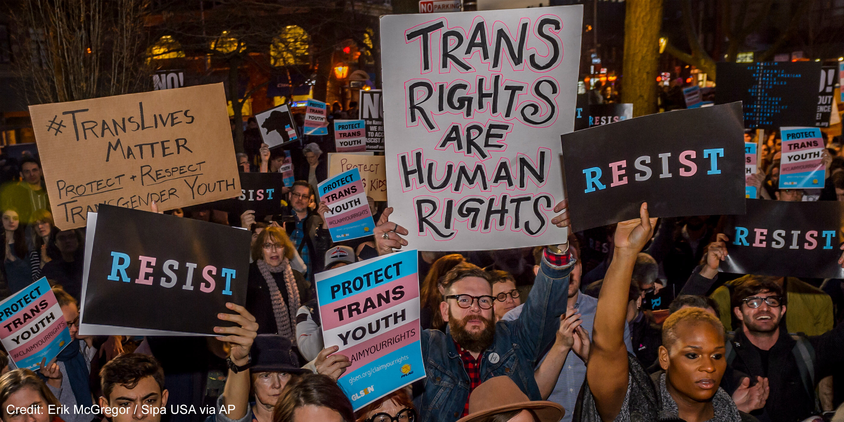 Group of people protesting for Trans peoples' rights.