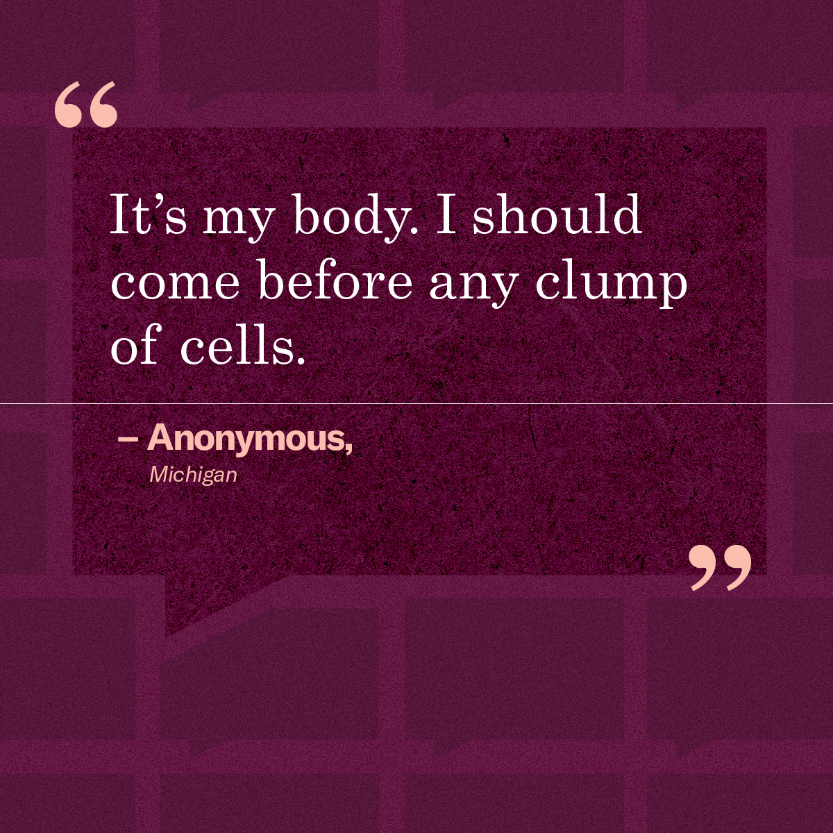 “It’s my body. I should come before any clump of cells.” – Anonymous, Michigan
