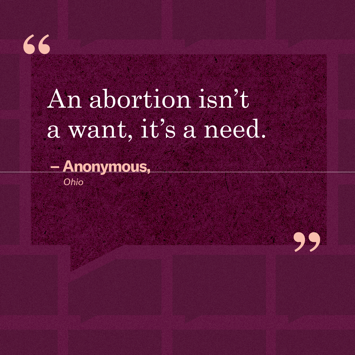 “An abortion isn’t a want, it’s a need.” – Anonymous, Ohio