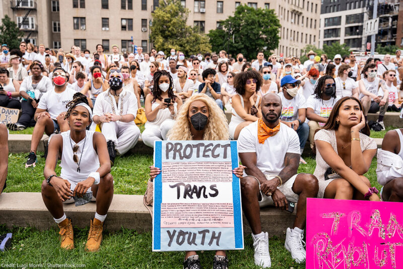 Protest at Brooklyn for trans youth rights.