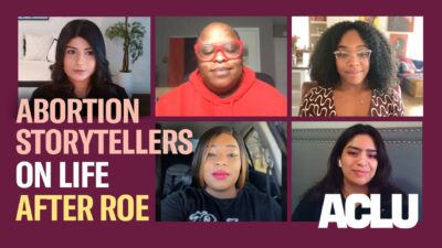 Five preview photos of abortion advocates Angel Kai, Veronika Granado, Cazembe Jackson, Briana McLennon, and Maleeha Aziz