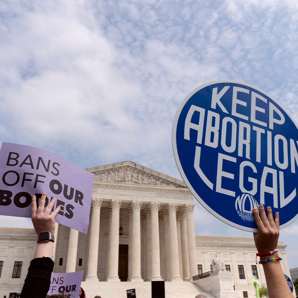 Pro-abortion supporters demonstrating in front of the Supreme Court.