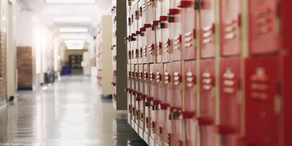 A row of lockers in a school.