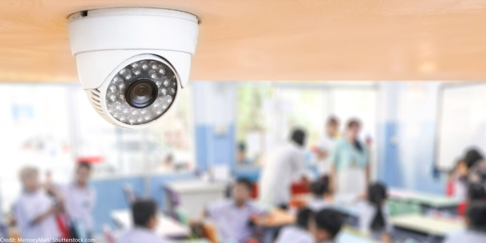 A surveillance camera in a classroom.