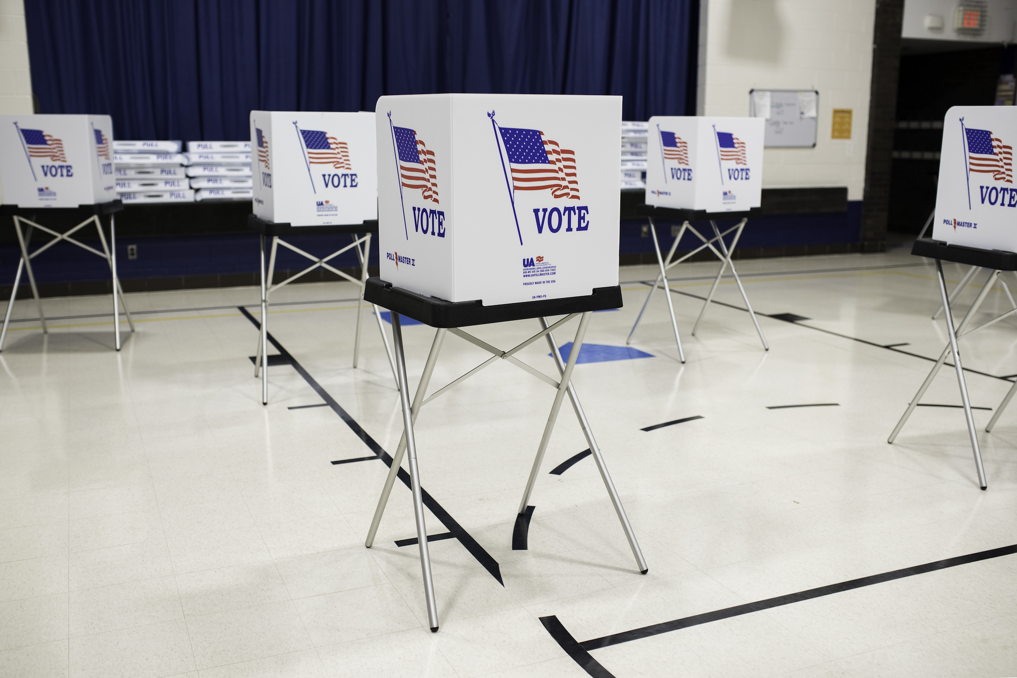 A series of voting booths.