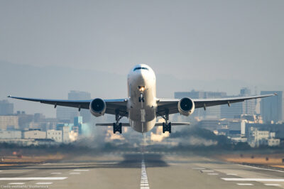An airplane on the runway.