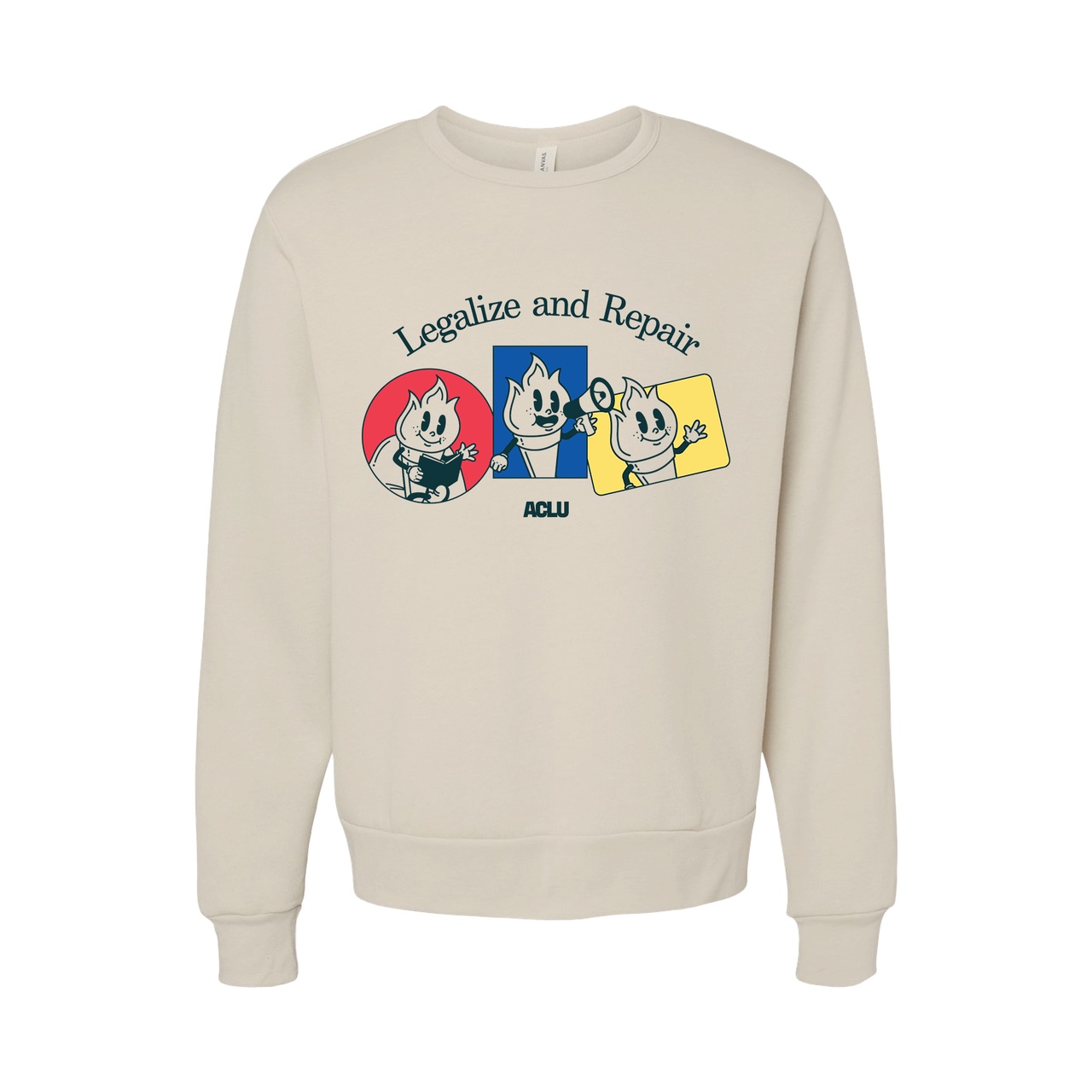 A picture of the Legalize And Repair Crewneck from the ACLU store.